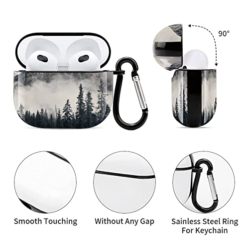 Compatible with Airpods 3 Case Cover 2021 with Keychain Forest Tree Foggy Mountain Pattern, AirPod Headphone Cover Unisex Shockproof Protective Wireless Charging