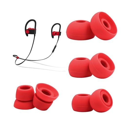 hopopwer Replacement Silicone Earbuds Tips for Powerbeats 3 Powerbeats 2, 4 Pairs Earbuds Silicone Ear Tips Set - Small, Medium, Large and Double Flange (Red) - color: Red without Pen