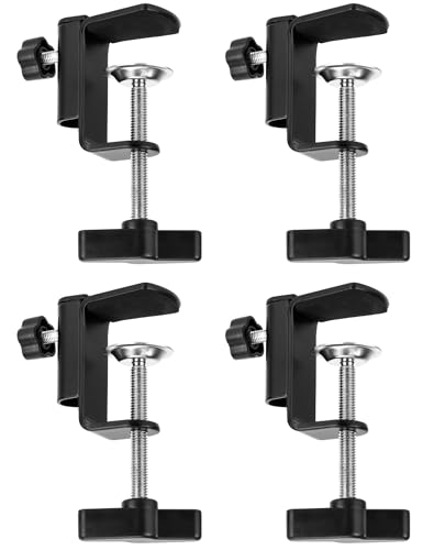 QWORK Universal Desk C-Clamp with 1/2" Thread Hole, 4 Pack Adjustable Metal Mounting Table Clamp, Desk Light Clamp Mount Holder for Swing Arm Magnifying Desk Lamp Microphone Camera