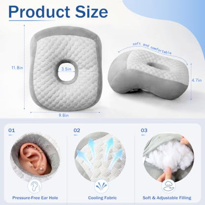 Youyole Grey Piercing Pillow for Side Sleepers, Ear Pillow Smooth Cooling Fabric, 11.8 x 9.8 x 4.7 Inch Raised for Sleeping with Earbuds, Earphones, Ear Pain, Pressure Relief Comfortable Sleeping - color: Grey