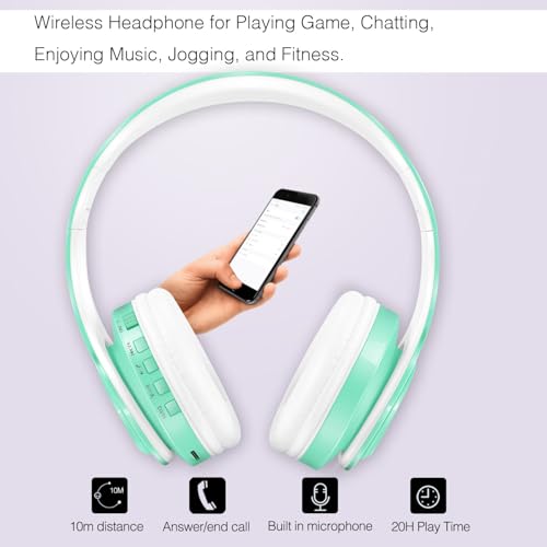 RAT TAIL V5.3 Bluetooth Headphones Over-Ear, Foldable Wireless and Wired Stereo Headset Micro SD/TF, FM for Cell Phone,PC,Soft Earmuffs &Light Weight for Prolonged Wearing (Green) - color: Green