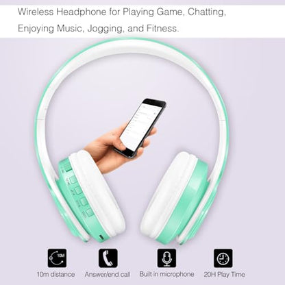 RAT TAIL V5.3 Bluetooth Headphones Over-Ear, Foldable Wireless and Wired Stereo Headset Micro SD/TF, FM for Cell Phone,PC,Soft Earmuffs &Light Weight for Prolonged Wearing (Green) - color: Green