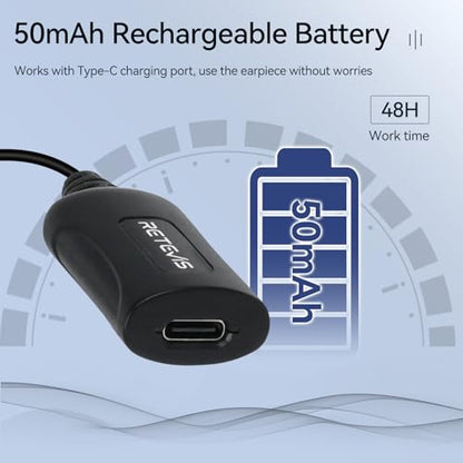 Retevis AI Active Noise Cancellation Walkie Talkie Earpiece, Rechargeable | for RT22/RT21/RT68/H777, Compatible with Pxton, Baofeng, Kenwood Walkie Talkie, Two Way Radio Earpiece, Nightclub(1 Pack) - style: Noise Reduction and 50mAh battery