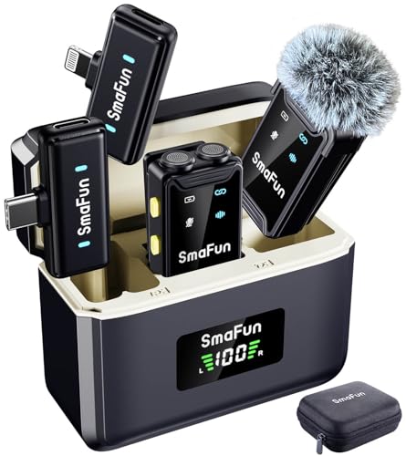 Wireless Microphone for iPhone Android, SmaFun TwinCast S2 Lavalier Microphone, 2 Mics 2 Receivers with Lightning USB-C, Noise Cancelling Clip On Mic, 48H Charging Case, 328FT for Video TikTok YouTube - size: 2TX2RX with ChargingCase