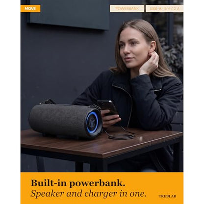 TREBLAB HD-Max Loud Portable Wireless Bluetooth Speaker, 60W IPX7 20H | RGB Power bank Outdoor Speaker, TWS Stereo Pairing, Carry Strap & Deep Bass for Backyard Parties, USB-C Charging - color: Gray