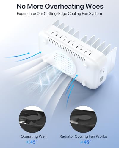 SooPii 100W 10-Port USB Charging Station, 10 USB-C PD Fast Charging Compatible with Phone,lPad,Galaxy, and Other Electronics, 10 Mixed Charging Cables Included (White) - color: White