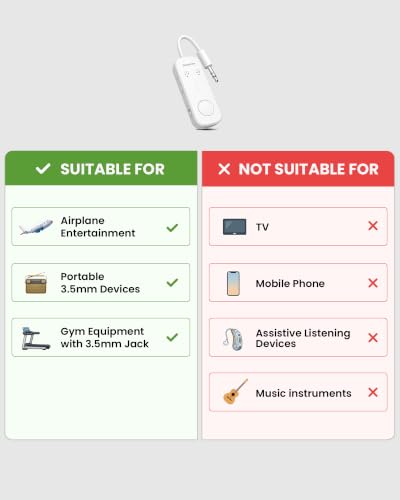 Avantree Relay - Airplane Bluetooth Adapter for 2 AirPods or Headphones | Qualcomm aptX Adaptive, 25H Battery, Firmware Upgrades, Volume Controls, 3.5mm AUX Audio Transmitter for Flight Travel & Gym - color: 2-White