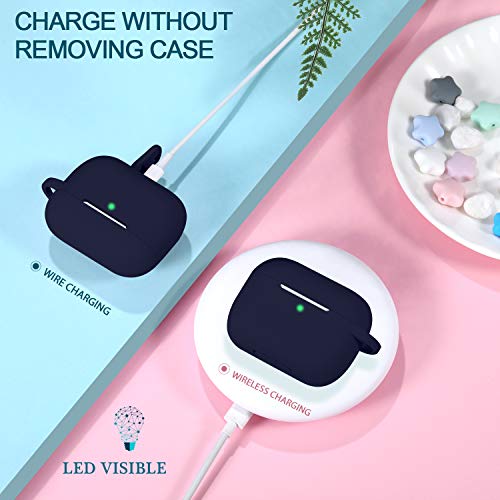 Hamile Compatible with AirPods Pro Case Protective Silicone Airpod Case Shockproof Cover Skin for Apple Airpod Pro 2019 Charging Case, with Keychain, Navy Blue - color: Navy Blue