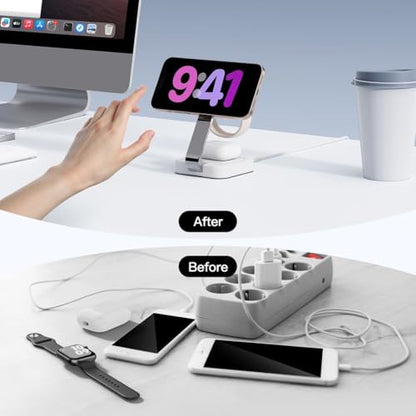 RYND 2026 Traveling Wireless Magnetic Fast Charging Station,3 in 1 Charger with i Phone 17 16 15 14 13 12 Pro Max Plus,Apple Watch Series & Air pod 4 3 2 Pro-Gifts for Wife & Husband(Rose Red) - color: Rosy Red