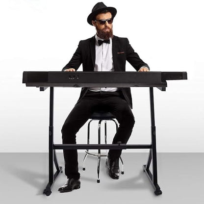 Pyle Universal Electronic Black Heavy-Duty Z Style Keyboard Organ Holder Rack Portable Piano Stand W/Adjustable Height and Width, Locking Wheels (PKST48.5) - style: Wheels