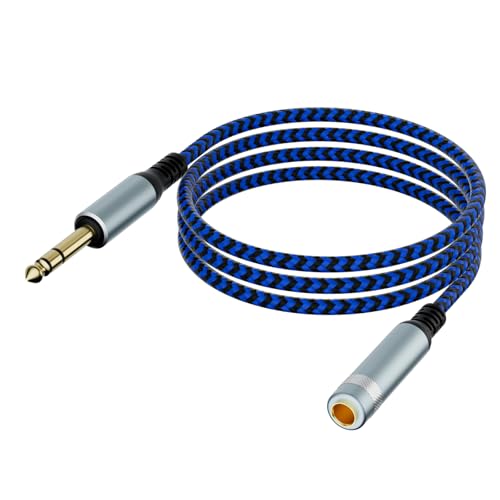 15ft 1/4 Inch Extension Cable, Nylon Braided 6.35mm Male to Female TRS Stereo Audio Jack Extender Cord for Headphones, Guitars, Amplifiers, Mixing Consoles & Keyboards (Not for 3.5mm) - size: 15ft