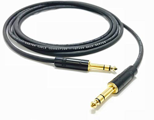 150 Foot Pro Audio REAN 1/4 inch (6.35mm) TRS to REAN 1/4 inch (6.35mm) TRS Balanced Cable with Rean NYS228BG Gold Plated connectors by Custom Cable Connection - size: 150 Foot, style: Male to Male (Black & Gold)