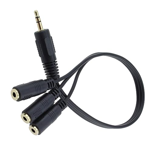 2pcs 1M/3F Audio Splitter, 1FT Gold Plated 3.5mm TRRS Male to 3 x 3.5mm Stereo Jack Female 1 Input 3 Output Audio AUX Splitter