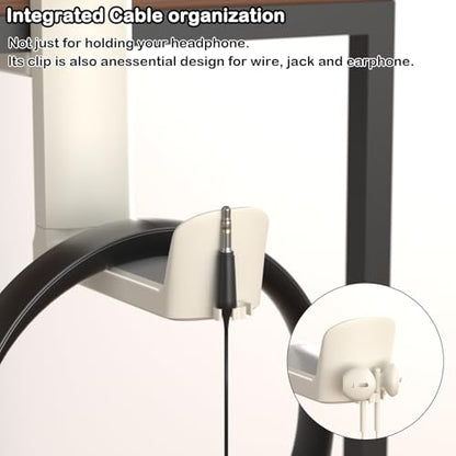 Headphone Holder Adjustable Clamp-on Headphone Hook | Under Desk Gaming Headset Holder Mount Hook with Rotating Clamp (White) - color: White