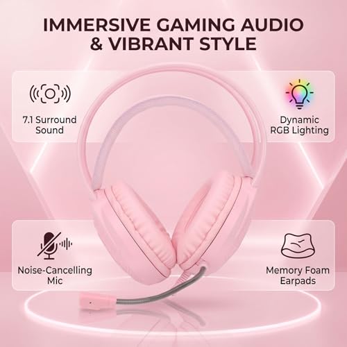 LICAEVEY Wired USB Gaming Headset for PC Switch Mobile Devices, 3.5mm RGB Headphones with 50mm Driver Unit 7.1 Surround Sound Noise Cancelling Microphone (Pink) - color: Pink