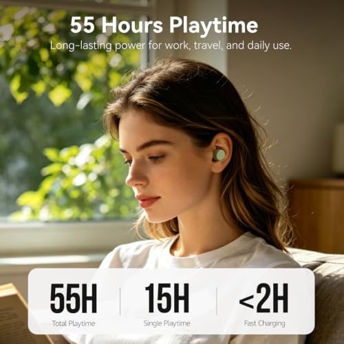 TOZO T10 Wireless Earbuds Powerful Bass Stereo Wireless Charging, APP, IPX8 | Waterproof, 55H Playtime, Ergonomic Design In Ear buds, App Customize EQ, Bluetooth 5.3 Headphones for Work, Travel, Green - color: Light Green