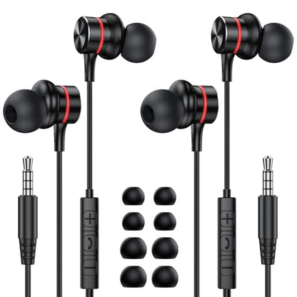 MOSWAG Wired Headphones, 3.5mm Wired Headphones with Microphone, 1/8 inch in-Ear Line Control Headsets Compatible with Mobile Phones, Desktop PCs, Tablets, Laptops, MP3s, MP4s, 2 Pack - size: 2 Pack