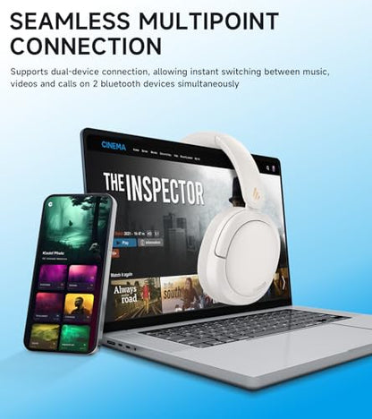 Edifier W800BT Pro Hybrid Active Noise Cancelling Over Ear Headphone, Ivory - color: Ivory