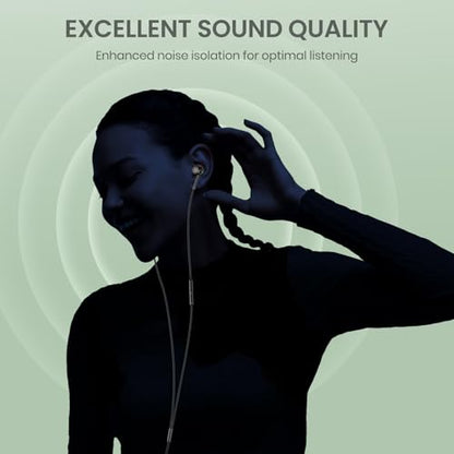 USB-C Wired Earbuds with Microphone, Volume Control, Noise Canceling, Compatible with Samsung Galaxy S24 S23 S22, iPhone 17 16 15 Pro Pro max, Pixel Phones - color: Updated black