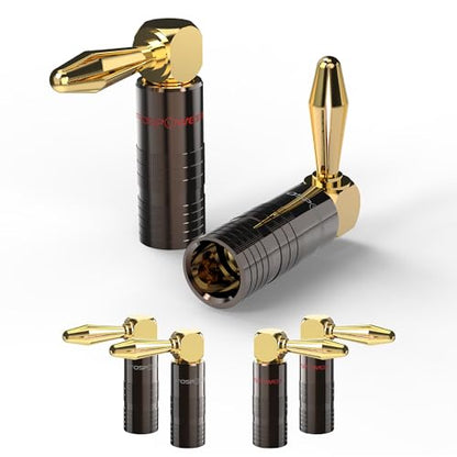 FosPower Right Angle Banana Plugs (6 Pairs / 12 pcs), Closed Screw 24K Gold Plated Banana Speaker Plug Connectors for Speaker Wire, Wall Plate, Home Theater, Audio/Video Receiver, and Sound Systems - size: 6 Pairs / 12 pcs