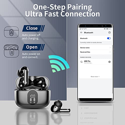 Wireless Earbuds, Bluetooth 5.4 Headphones Bass Stereo, Ear Buds with Noise Cancelling Mic LED Display, IP7 Waterproof in Ear Earphones, 36H Playtime for Laptop Pad Phones Sports Workout, Black | Ear Buds with Noise Cancelling Mic LED Display, 36H, IP7 Wa