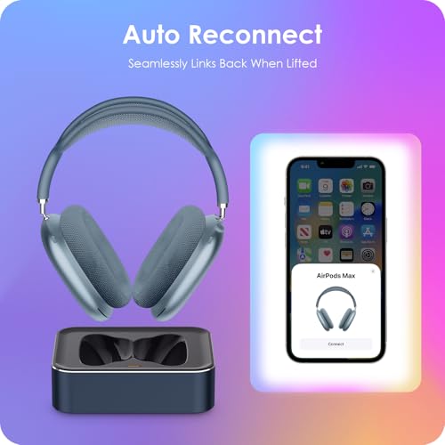 Headphone Charging Station for AirPods Max 1 & 2 - Magnetic Charger Dock with Lightning & USB-C Connectors, LED Indicator, Easy Drop-in Charging (Blue) - color: Blue