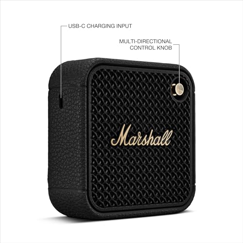 Marshall Willen II Portable Bluetooth Speaker - Rugged Waterproof/Dust-Proof Design | Loud Stereo Sound, Deep Bass | Compact and Wireless for Travel and Outdoors - Black and Brass - color: Black
