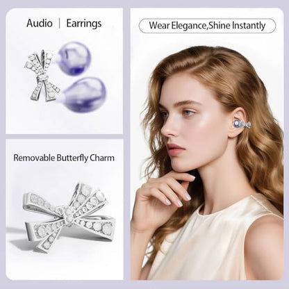 2026 Open Ear Clip On Earbuds with Detachable Butterfly Earrings, Bluetooth 6.0 Wireless Headphones for Women, 50H Playtime, Lightweight & Pain-Free Fit for Small Ears, IPX6 Great Gift Purple - color: Purple