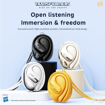 Transformers TF-T55 Open-Back Bluetooth Wireless Earbuds, Sleek Wing-Like Design Passive Noise Cancelling in-Ear Cool HiFi Calling Dual Modes Sports Earphones LED Display (Yellow - Bumblebee) - color: Bumblebee Yellow