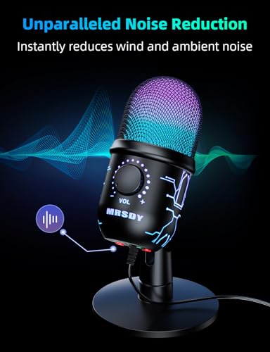 MRSDY USB Gaming Microphone for PC with Noise Reduction, Mute, Gain, RGB