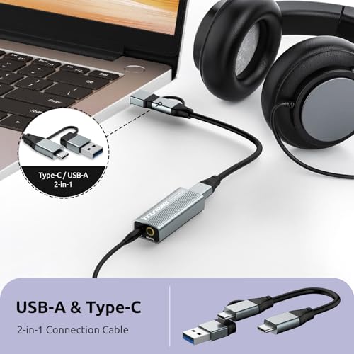 Portable USB HiFi Sound Card/Headphone Amplifier/Desktop USB HiFi Amps with 4.4mm/3.5mm Dual Outputs Supports PCM 384kHz/DSD256 High Resolution Lossless for Android/Linux/Windows Devices