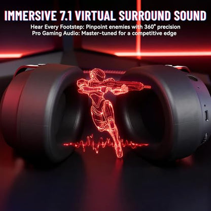 ATTACK SHARK L30 PRO Wireless Gaming Headset,7.1 Surround Sound, 50mm Drivers,20ms Low Latency,Detachable Noise-Canceling Mic, Aluminum Alloy Frame,Tri-Mode Connectivity Over-Ear Headset-Black Red - color: Black Red