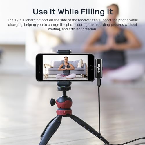 GODOX WES1 Kit1 Lightning Wireless Microphone | MFi Certified Plug & Play, 7g Ultralight, Noise Cancelling, 656ft Range, For iPhone iPad Vlog Live Stream
