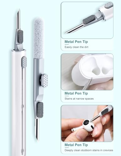 2 Pack Cleaner Kit for Airpods Pro 4 3 2 1, Multi-Function Cleaning Pen Tool with Soft Brush Flocking Sponge for Wireless Earbuds Bluetooth Headphone iPhone Electronics - color: White