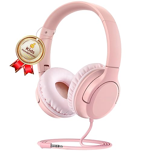 DyBaxa Kids Headphones,Wired On-Ear Foldable Headphones for Kids, Pink - color: Pink