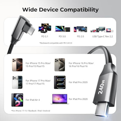 SmallRig USB C to USB C Coiled Data Cable (Straight to Angled), 240W PD 3.1 Fast Charging Cable, USB 2.0 Data Transfer, TPU Coiled Design, Aluminum Alloy Shell for iPhone, Laptops, Tablets & More-5730 - size: 240W / 1.15FT-4.92FT, style: Straight to Angle