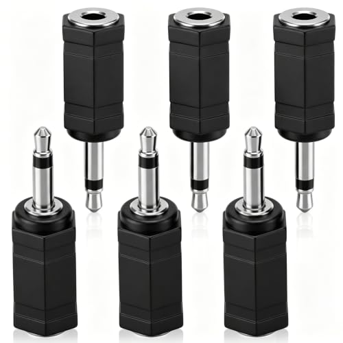 6PCS 3.5mm Mono to Stereo Adapter | 1/8" Mono Male Plug to TRS Stereo Female Jack 3.5mm MonoPlug 2-Pole Headphone Accessories for Radio Headphone