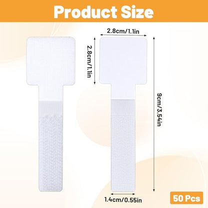 50 Pcs Cable Management Under Desk Wire Clips Under Table Hook and Loop Cable Straps White Adjustable Self-Adhesive Cables Ties Reusable Cord Organizer Holder for Home, Office