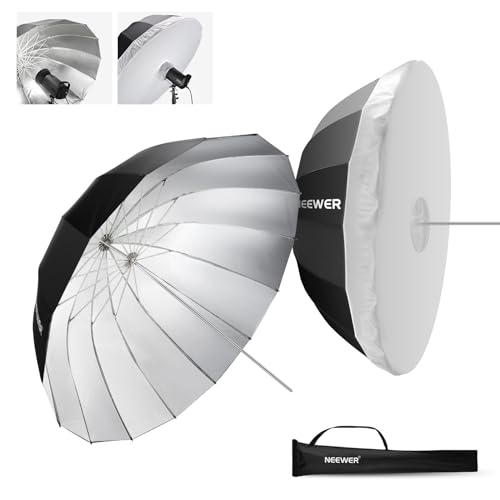 NEEWER 41"/104cm Parabolic Reflective Umbrella Photography with Silver Inner, Soft Lighting with Diffuser Cover, Bag, Quick Fold for Camera Photo Studio Video Light Shooting Monolight Flash, NS1U - color: Silver, size: 41"