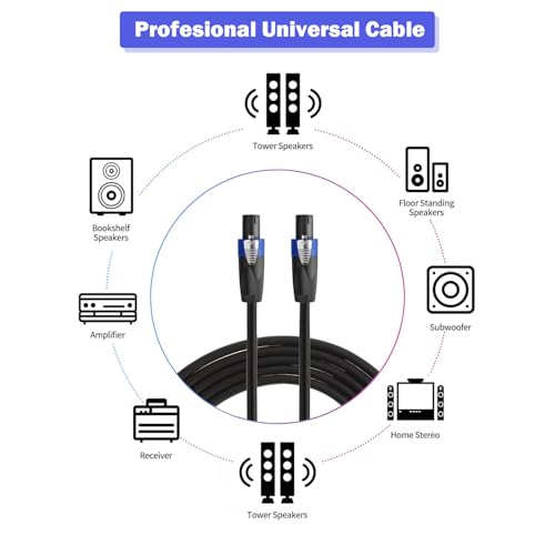 2 Pack Pro Speakon to Speakon Cable 100 Feet 12AWG 2 Conductor Twist Lock - size: 100FT/2PACK