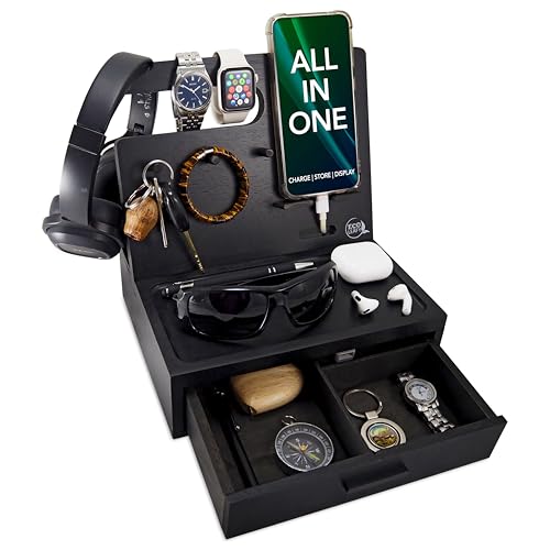 Nightstand Organizer for Men - Night Stand, Bedside or Dresser (Black) - color: Black