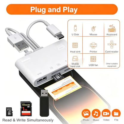 Universal 5-in-1 Memory Card Reader, 3-in-1 USB C/Lightning/USB A to SD/TF Adapter with 3.5mm Headphone Jack and Lightning Power Port (Charging Only), Compatible with iPhone, iPad, Android, Tablet