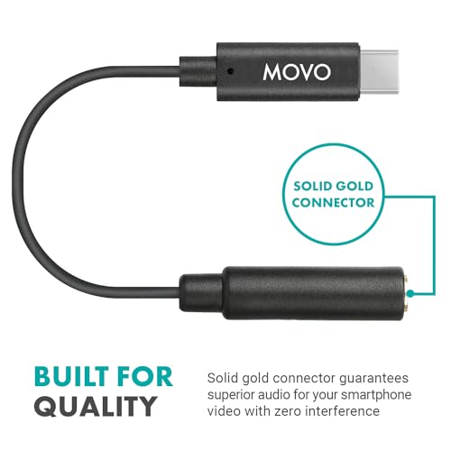 Movo Female 3.5mm TRRS Microphone Adapter Cable to USB-C Connector Dongle Compatible with Apple iPhone 15/16/17 and up, iPad Smartphones and Tablets - Optimized for Microphones/Pro Audio - size: 3.5mm TRRS to USB-C