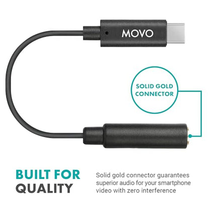 Movo Female 3.5mm TRRS Microphone Adapter Cable to USB-C Connector Dongle Compatible with Apple iPhone 15/16/17 and up, iPad Smartphones and Tablets - Optimized for Microphones/Pro Audio - size: 3.5mm TRRS to USB-C