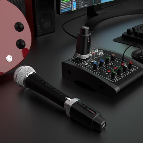 EBJ Wireless Microphone Transmitter Receiver 2.4Ghz, XLR Microphone Wireless System, Rechargeable Wireless Mic Adapter for Audio Mixer, Dynamic Mic, PA Speaker,electric guitar (M-04)