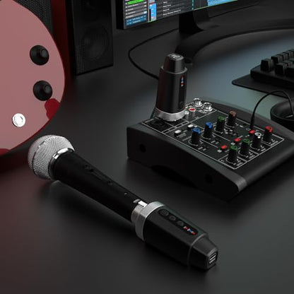 EBJ Wireless Microphone Transmitter Receiver 2.4Ghz, XLR Microphone Wireless System, Rechargeable Wireless Mic Adapter for Audio Mixer, Dynamic Mic, PA Speaker,electric guitar (M-04)