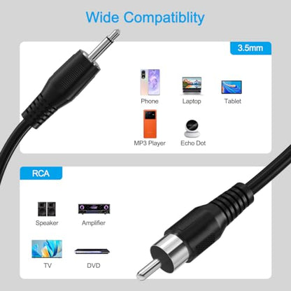 3.5mm to RCA Cable,RCA Male to Aux Audio Adapter,1/8 inch Mono Male Plug Jack Connector Converter Auxiliary Cord for Speaker - size: 1ft