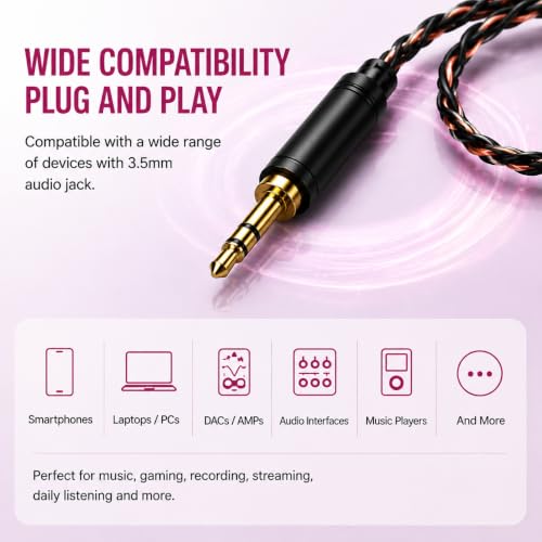 Hi-Fi Wired In-Ear Monitor Headphones, Detachable Cable IEM Earbuds with Ergonomic Noise Isolating Design, 3.5MM Earphones Clear Sound for Music, Gaming, Studio Monitoring & Audiophiles (Without Mic) - color: Rose