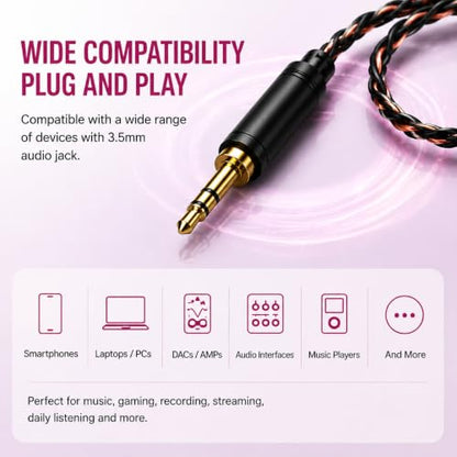 Hi-Fi Wired In-Ear Monitor Headphones, Detachable Cable IEM Earbuds with Ergonomic Noise Isolating Design, 3.5MM Earphones Clear Sound for Music, Gaming, Studio Monitoring & Audiophiles (Without Mic) - color: Rose