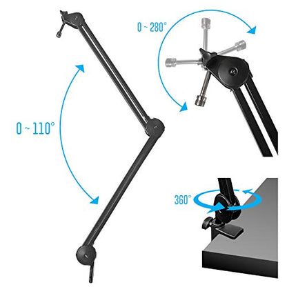 AxcessAbles Large Heavy Duty Desk Mounted Microphone Boom Stand with 3.3ft Extension and 6ft XLR Cable | 5LB Capacity | Podcast Boom for Large Condenser Mic | Desktop Boom Mic Stand